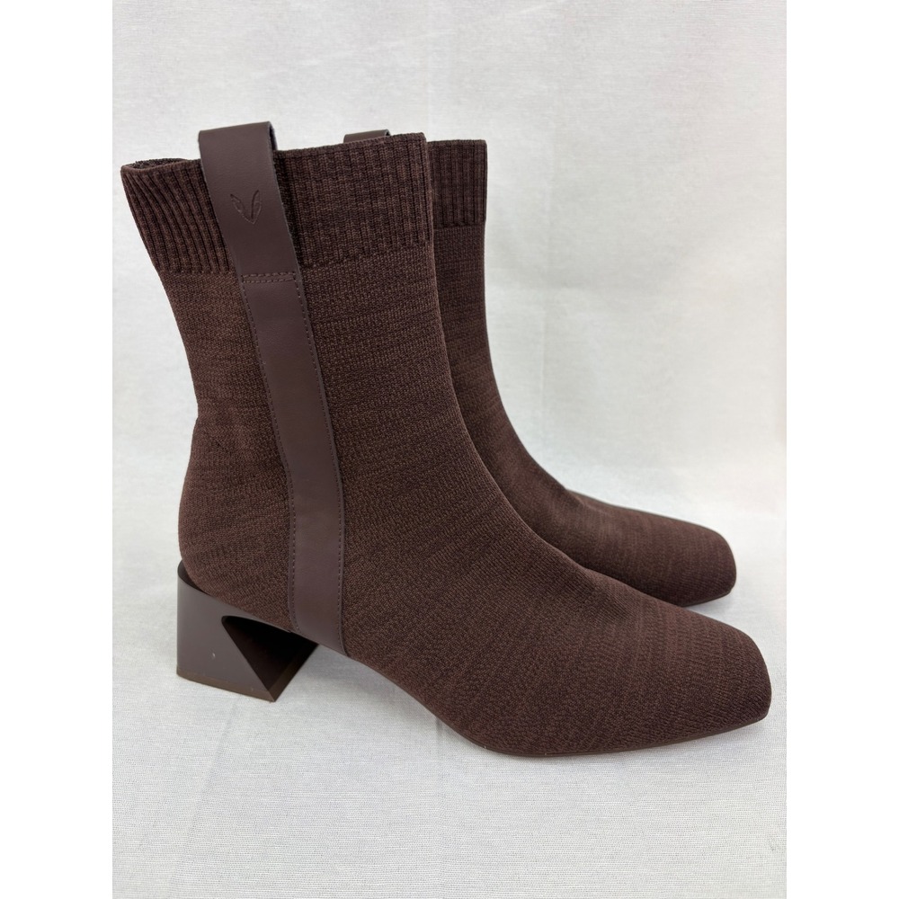 VIVAIA Rafaella Square-Toe Water-Repellent Heeled Boots 10.5 Brown Sock Booties